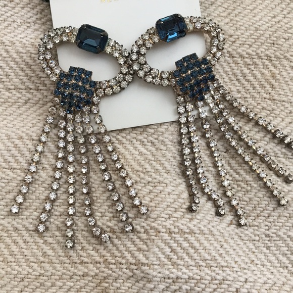 Vintage blue/white rhinestone dangling earrings - Picture 2 of 4